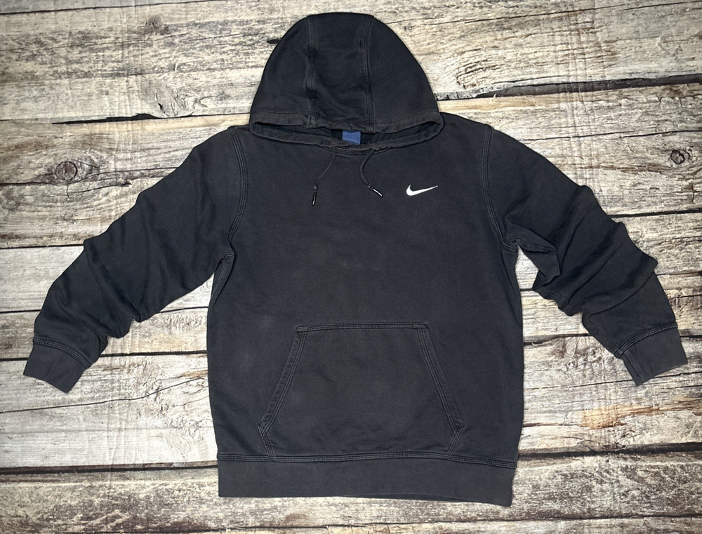 Nike Embroidered Pullover Faded Black Hoodie Mens Medium Navy Tag 2000s Y2K
